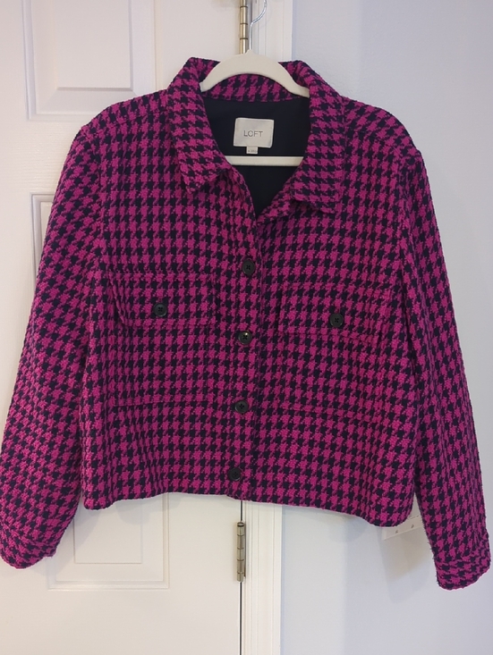 LOFT Jackets & Blazers - LOFT Hot Pink & Black Houndstooth Button-Up Jacket